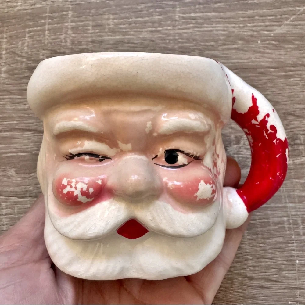 Christmas Santa Face Head Mug Cup Winking MCM Japan Vintage - Picture 1 of 8